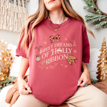 Load image into Gallery viewer, holly and ribbon – unisex comfort colors tee
