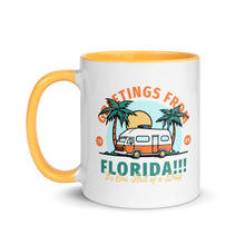 Load image into Gallery viewer, greetings from fl – white glossy mug with yellow inside
