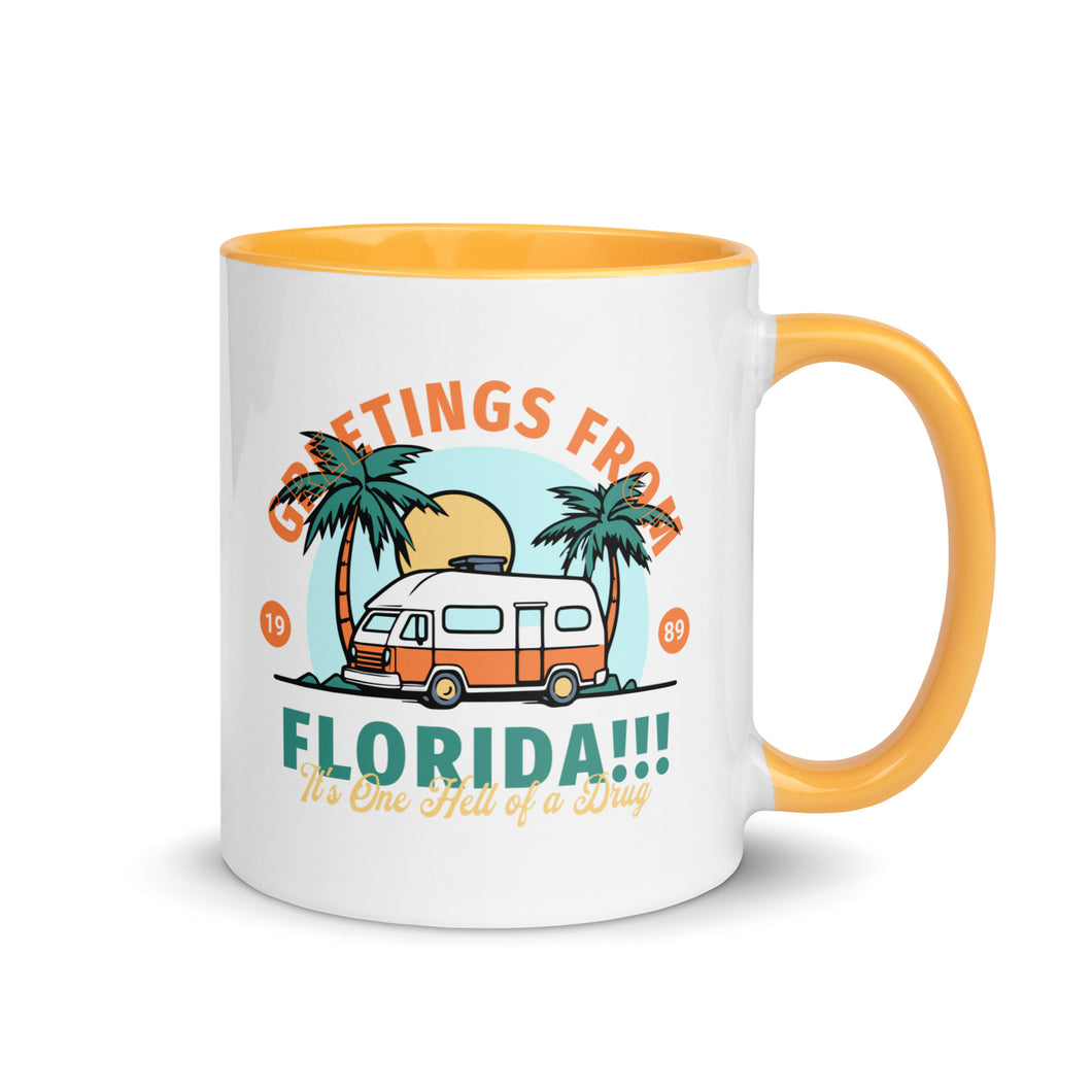 greetings from fl – white glossy mug with yellow inside